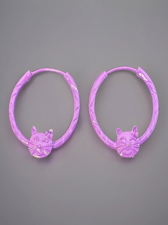 Fashion Jewelry Jewelry - Purple Cat Hoop Earrings Enamel Kitten Kitty Animal Silhouette Jewelry Gift